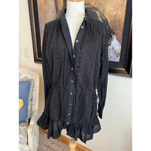 NWT THAKOON Black Eyelet Button Up Tunic Dress Size 8
